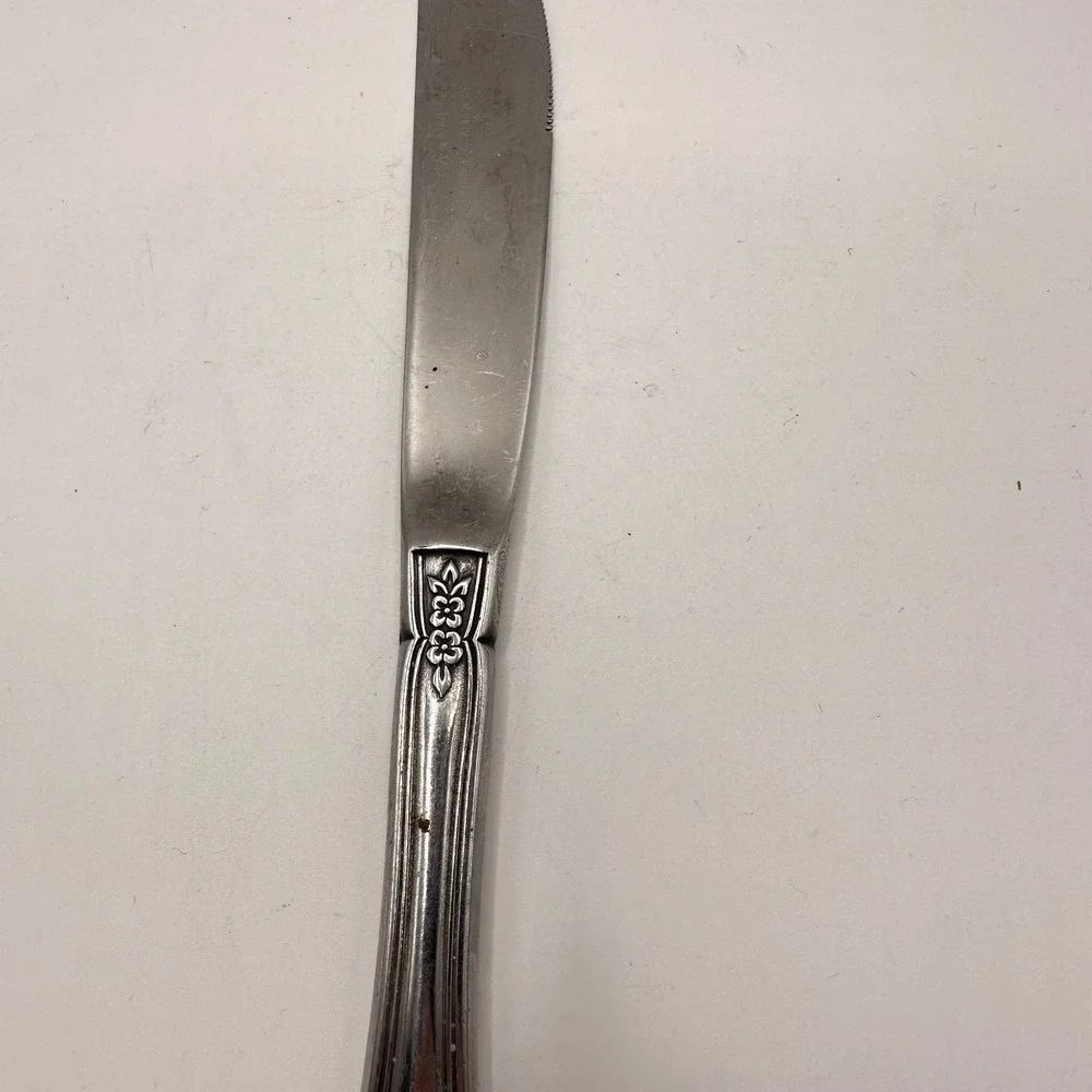 Rogers & Co Stainless Korea Floral Dinner Knife Vintage Silverware Alexis